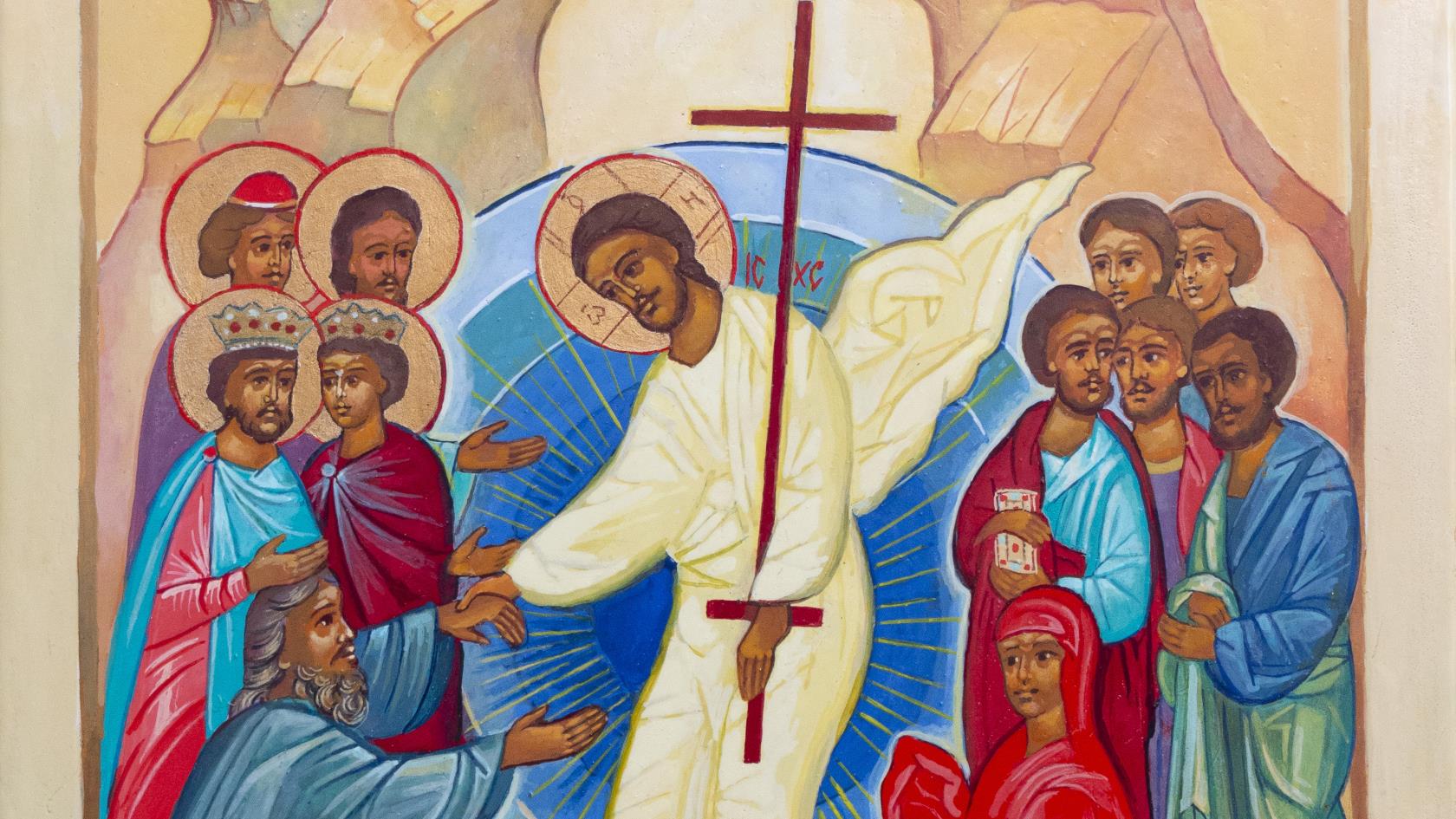 En ikonmålning visar Kristi uppståndelse.