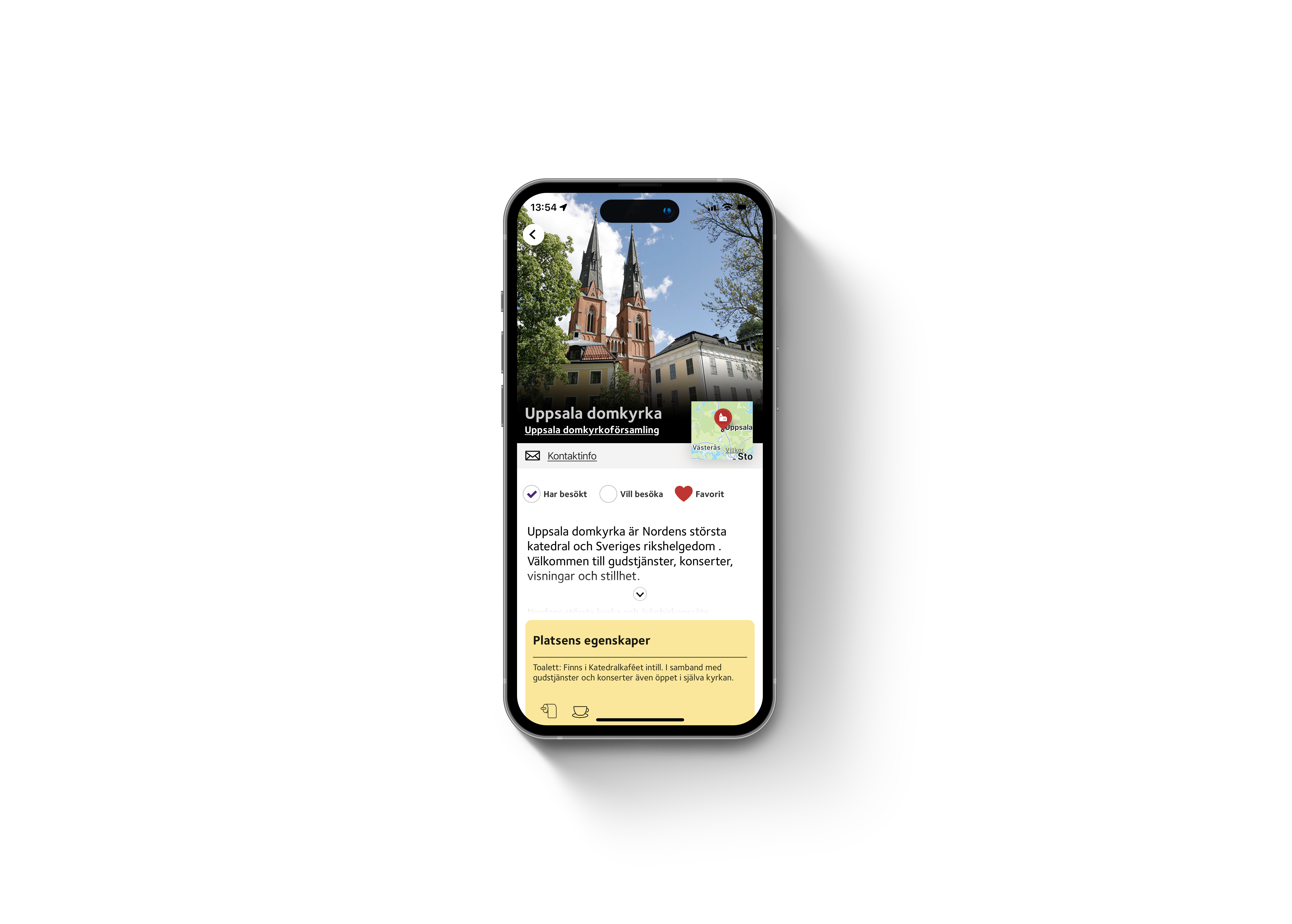 En smartphone som visar Svenska kyrkans app på skärmen.