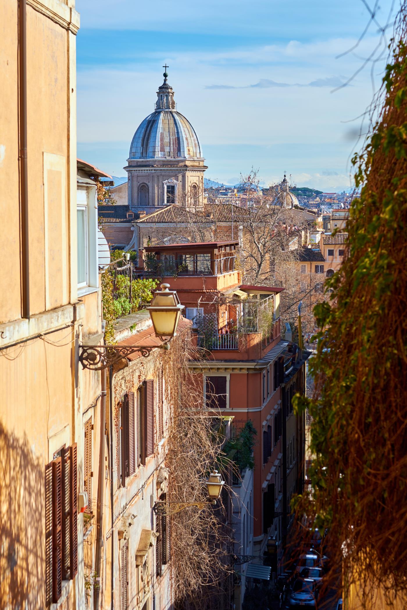 Rome street and skyline in Italy