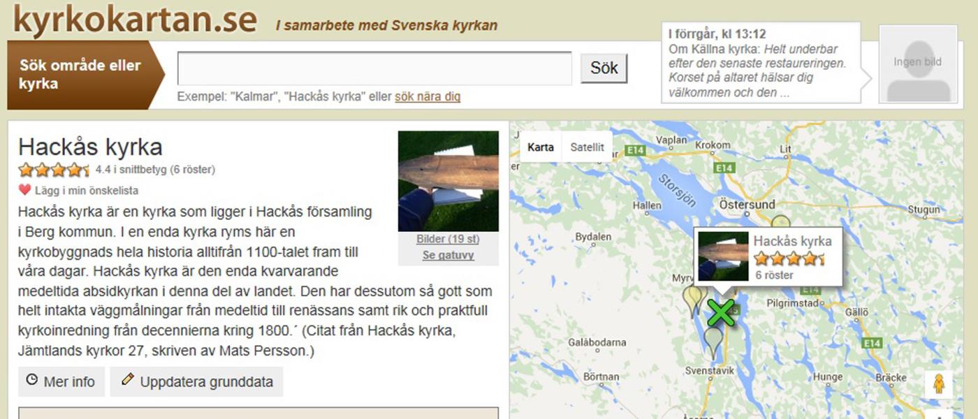 Skärmbild av sidan kyrkokartan.se