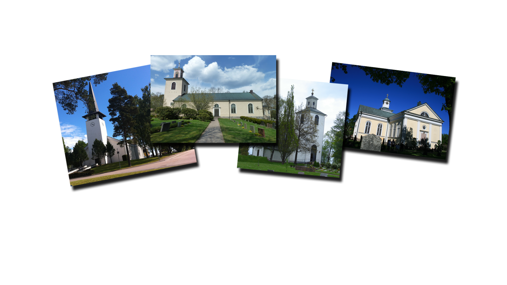 Collage med bilder på pastoratets kyrkor