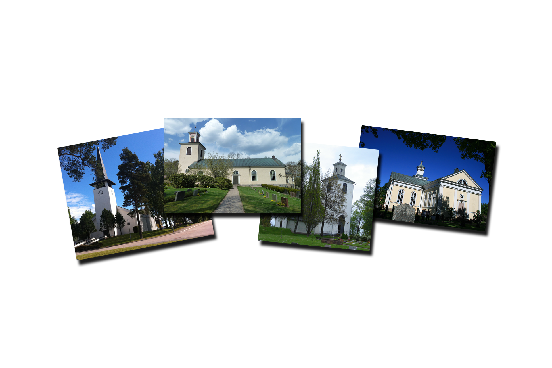 Collage med bilder på pastoratets kyrkor