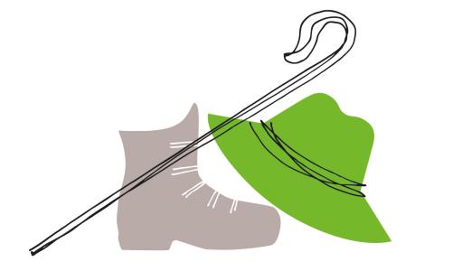 Pilgrimsstav, hatt och känga