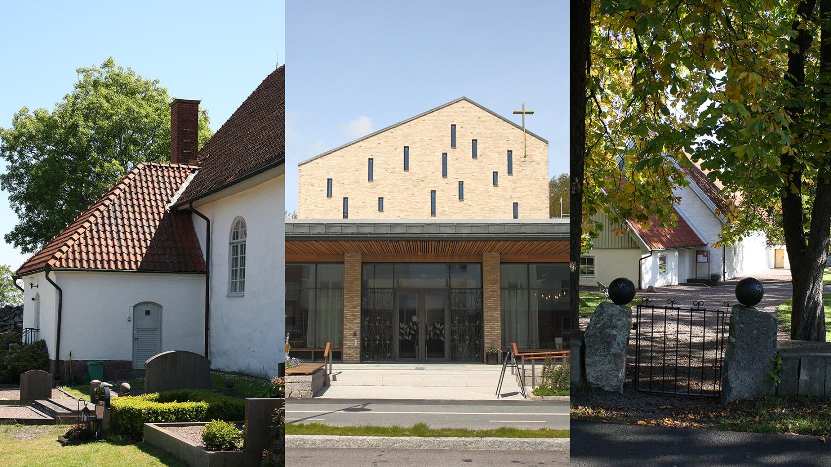 De tre kyrkorna. Fr.v. Björlanda, Amhult, Torslanda